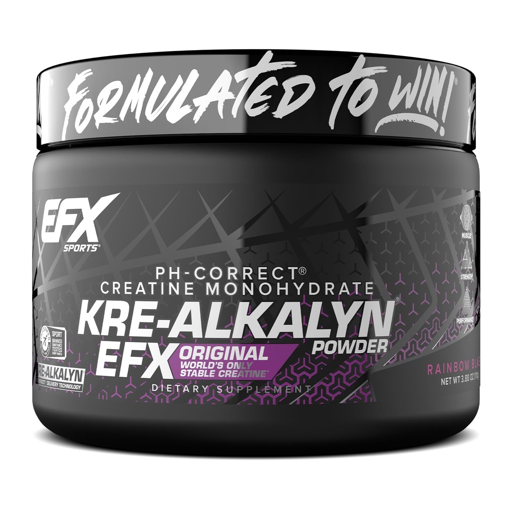EFX Sports Kre-Alkalyn EFX Pulver | pH-gerecht Kreatin Monohydrat Pulverergänzung | Stärke, Muskelwachstum & Leistung | 55 Servierungen (Rainbow Blast)