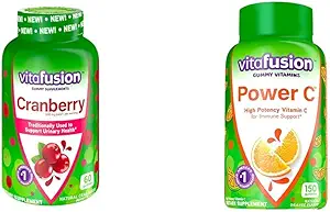Vitafusion Cranberry Gummies per le donne, 500mg per porzione, 60ct Power C Vitamina C Gummies, Arancia aromatizzata, 282mg Vitamina C, 150 Count