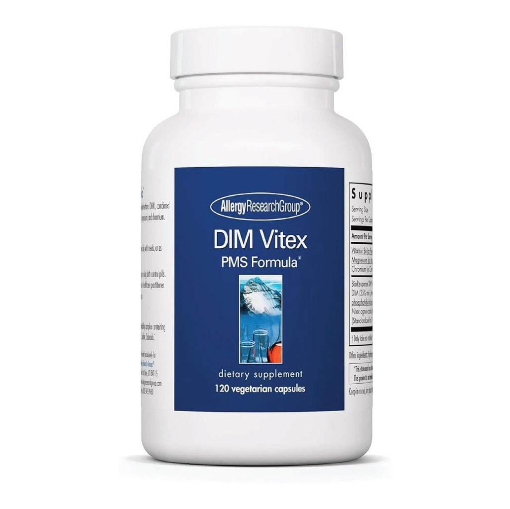 Allergy Research Group DIM Vitex Supplement - Supporta l'equilibrio dell'ormone sano e ciclo mestruale, PMS Formula, vitamina B6, soluzioni anallergiche, capsule vegetariane, Soy-Free - 120 Count