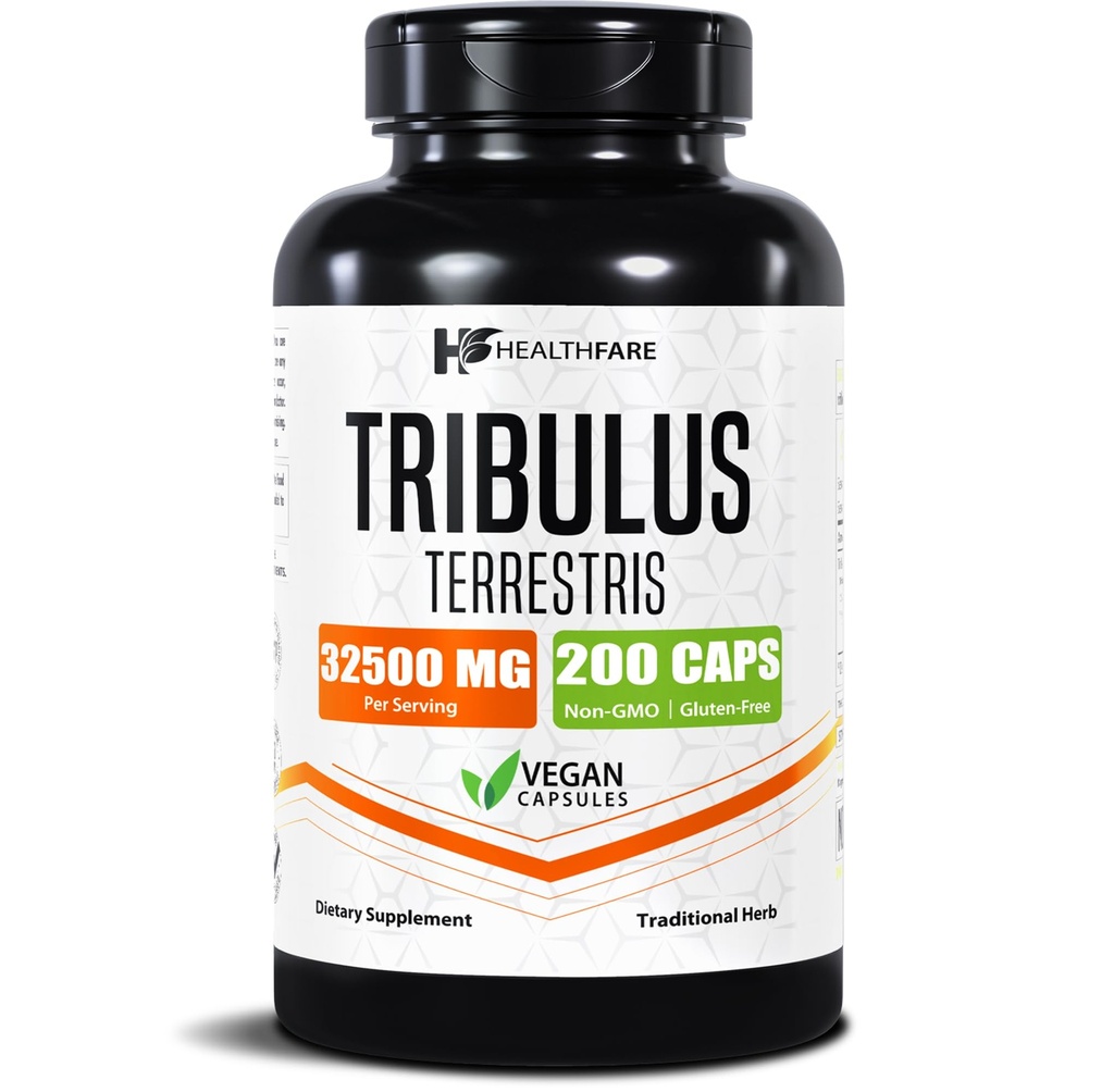 HealthFare Tribulus Terrestris for Men & Women | 32.500mg Ultra Potency Extract | 95% Saponins | 200 Capsule | Natural Strength, Energy & Stamina | Non-GMO, Gluten-Free, Made in USA