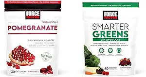 Fattore di Forza Pomegranate Soft Chews per l'invecchiamento sano & Smarter Greens Superfood Chews con 25+ Superfoods, Probiotics & Prebiotic Fiber, 60 Soft Chews