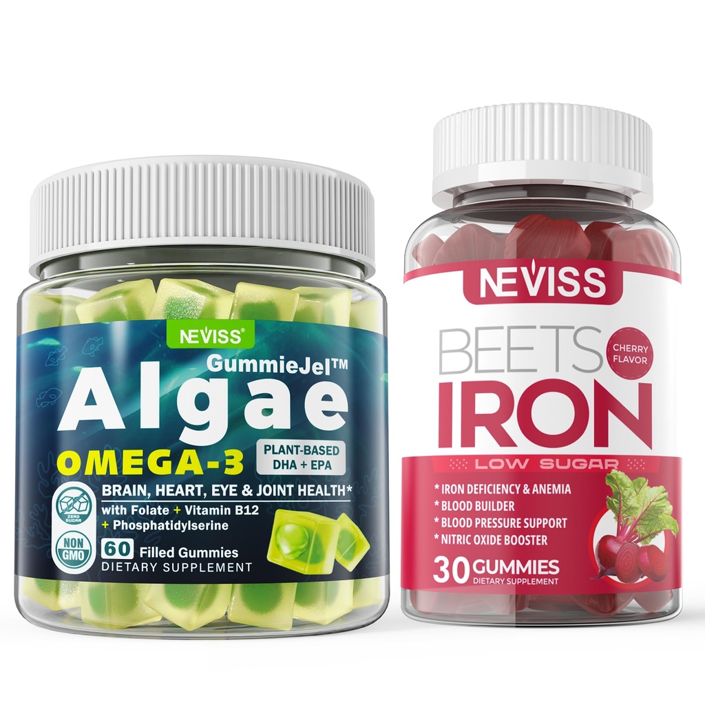 Vegan Omega 3 Gummies 1000mg+Iron Supplement 12.5mg