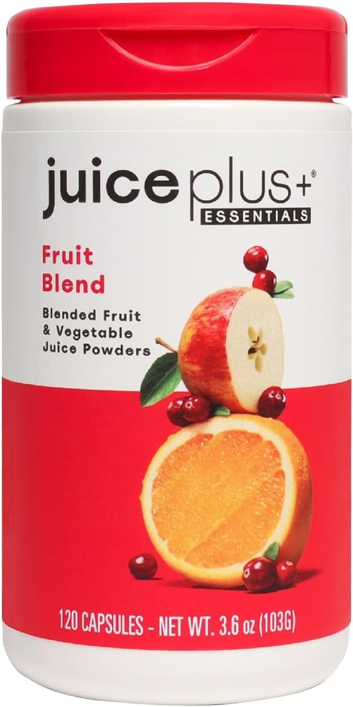 JuicePlus+ Fruit Blend: Pflanzenbasierte Ganze Nahrungsergänzung mit Apfel, Pfirsich, Cranberry &amp; More! - Vegan, Glutenfrei, Non-GMO, Kosher - Verpackt mit pflanzlichen Vitaminen - 1 Flasche (60 Portionen)