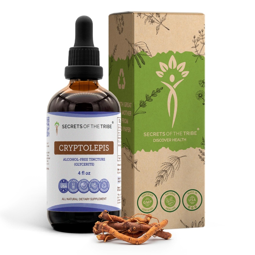 Segreti della Tribe Cryptolepis Tincture Alcohol-Free Extract, High-Potency Herbal Drops, Tincture Made da Wildcrafted Cryptolepis Sanguinolenta 4 oz
