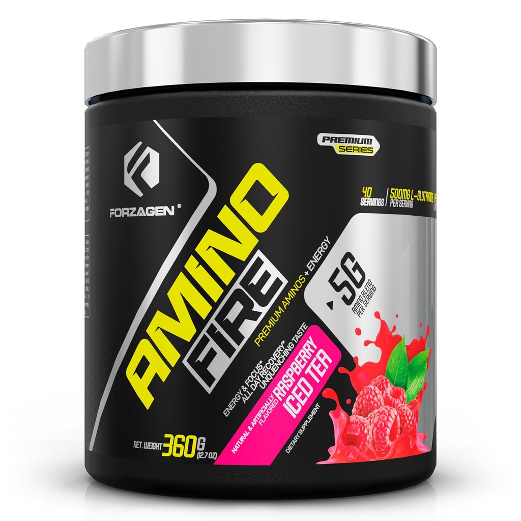 Forzagen Amino feu de l'Amino essentiel poudre d'énergie pour pré-entraînement de BCAA énergie Boost & Muscle Recovery mélange, améliorer la concentration et la concentration, supplément alimentaire de framboise thé glacé, 40 portions