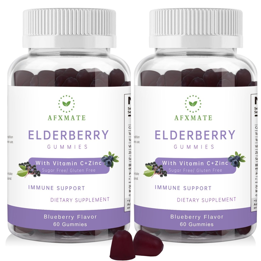 Sambucus Elderberry Gummies, Black Elderberry Gummy mit Zink und Vitamin C für Erwachsene, Sugar Free Kids Multivitamin Gummie Immununterstützung* Supplement (2 Pack)