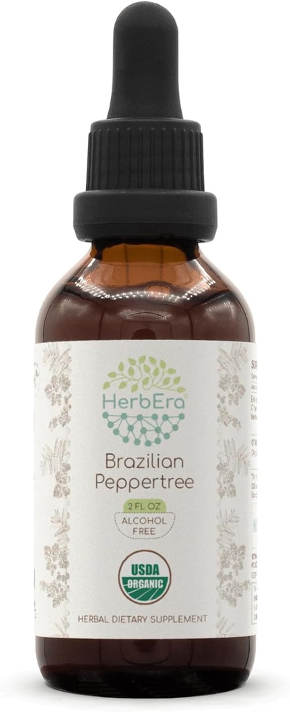 HerbEra Pepetree Brasiliano B60 USDA Organic Tincture | Estratto senza alcool, Gocce di erbe ad alta potenza | Pepetree brasiliano certificata (Schinus terebinthifolius) Dried Fruit (2 oz)