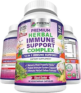 Integratore di erbe di sostegno immunitario - 12 in 1 Booster di difesa immunitaria quotidiana - Aglio, zenzero, sambuco, basilico, estratto di tè verde, cardo di latte, funghi & panax Ginseng - 90 pillole di capsule vegan
