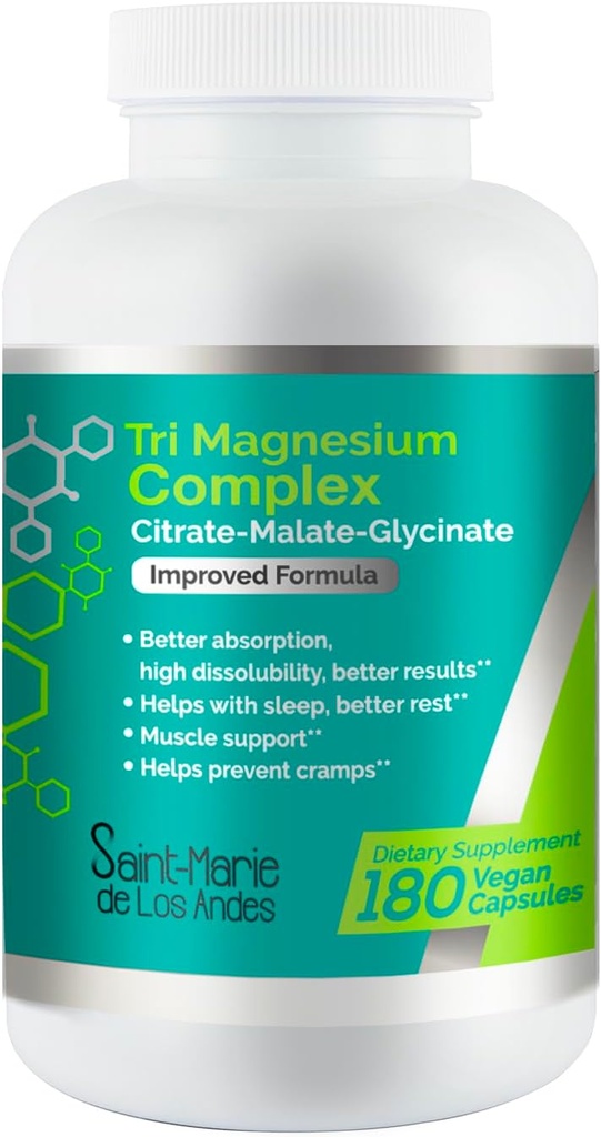 Tri-Magnesium Complex - 180 Kapseln (90 Tage Versorgung) - High Potency Magnesium Supplement von Saint-Marie de Los Andes