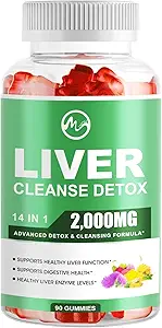 Liver Cleanse Detox & Repair Gummis, Sugar Free Liver Health Support Supplement mit 2000mg Milchdistel, Glutathion, Dandelion, Alpha Lipsäure, Artichoke und andere Kräuter, 1 Packung, Himbeere Geschmack