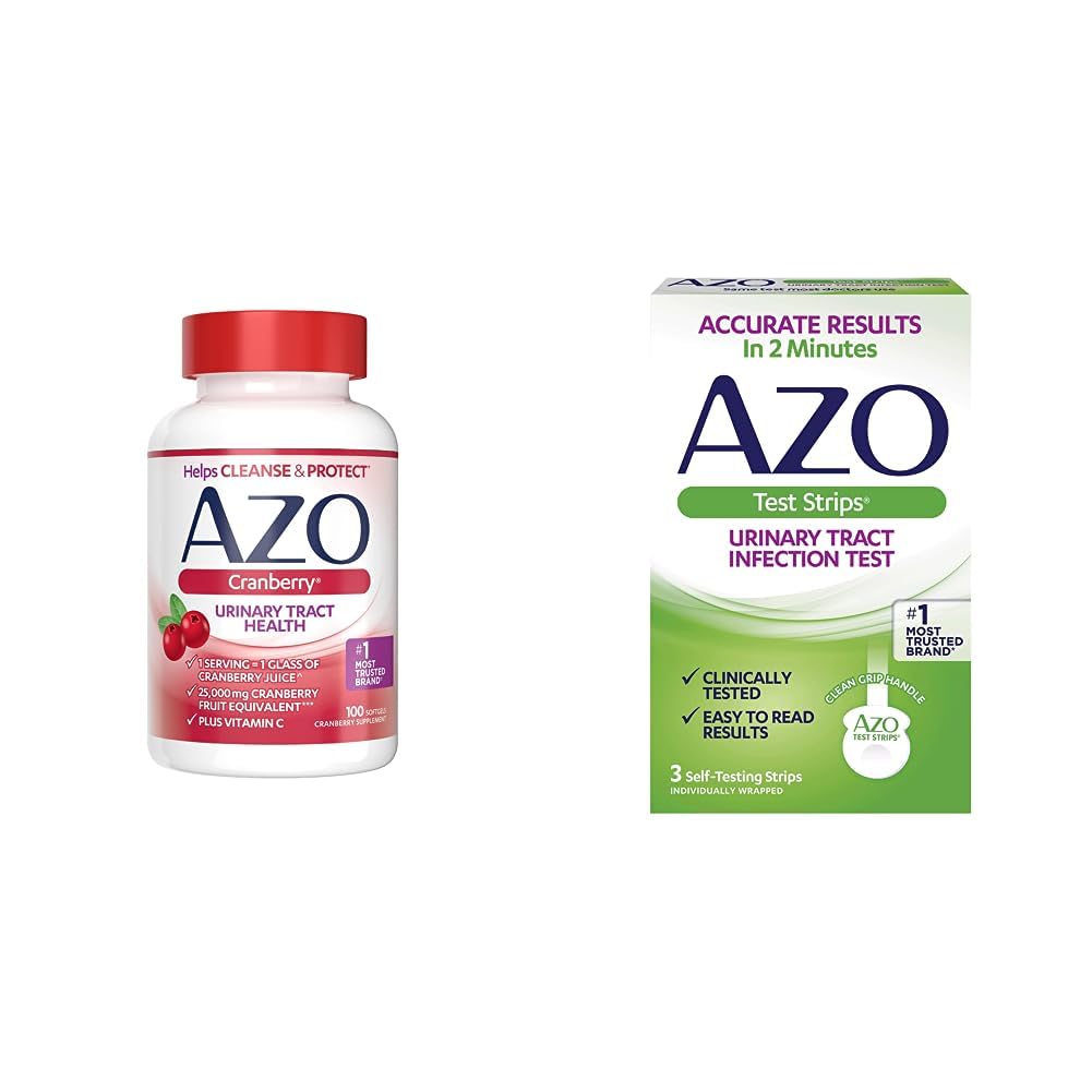 AZO Cranberry Urinary Tract Health Supplement & Urinary Tract Infection (UTI) Teststreifen, genaue Ergebnisse in 2 Minuten, Klinisch getestet, Einfach zu lesen Ergebnisse, 3 Zähler