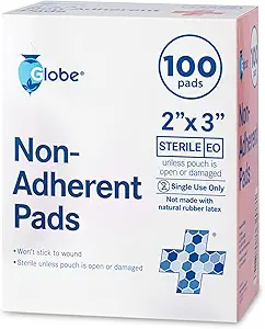 Globe sterile nicht-klebende Pads, (100-Pack), 2” x 3” Nicht-klebende Wund Dressing. Highly Absorbent & Nicht-Stick, Schmerzlose Entfernung-Schalter. Individuell Wrapped für Extra-Schutz (2 x 3)