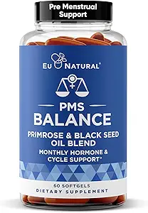 Equilibrio PMS Vitamine per le donne - Equilibrio dell'ormone per le donne, Supporto mestruale - Olio di Primrose, Olio di semi neri & DIM - 60 Softgel liquidi