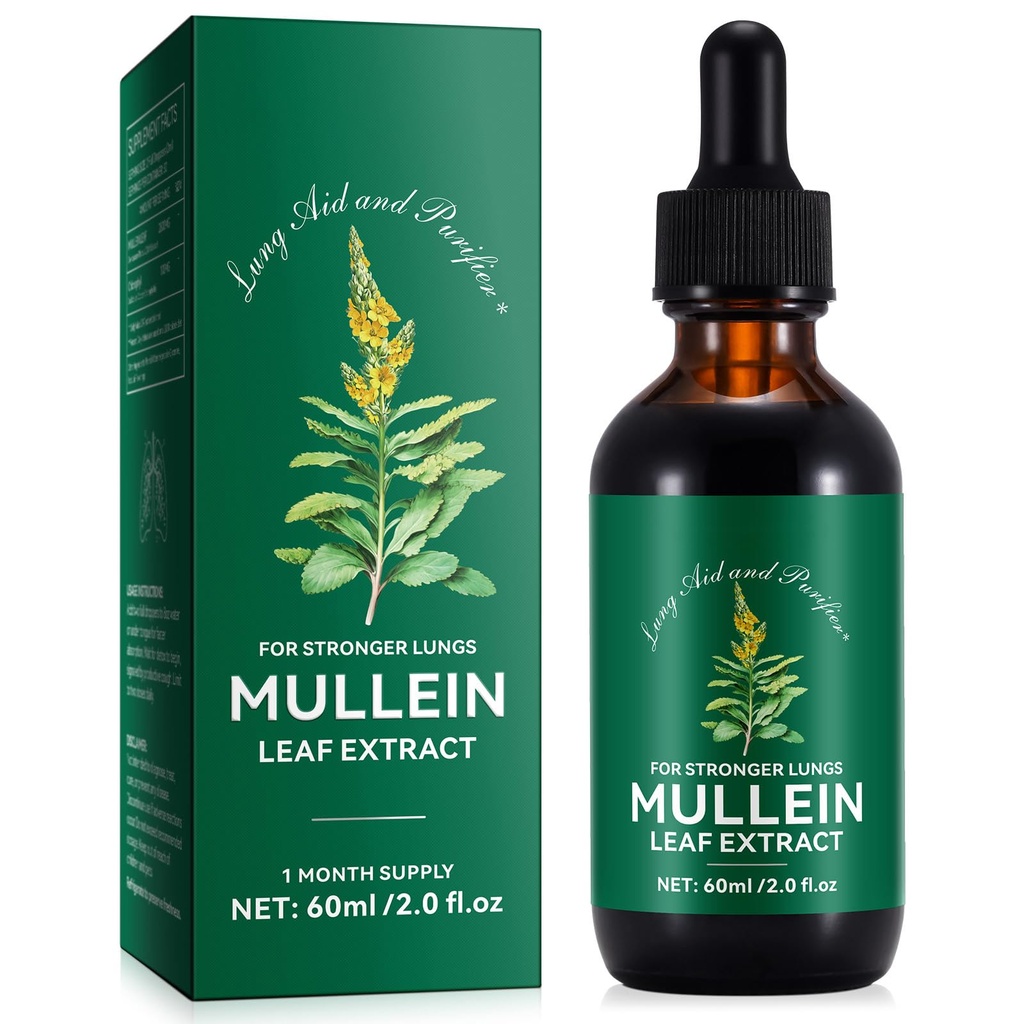 Gocce di Mullein per polmoni, Estratto di foglie di Mullein con clorofilla, Estratto di foglie di Mullein per la pulizia polmonare e supporto respiratorio