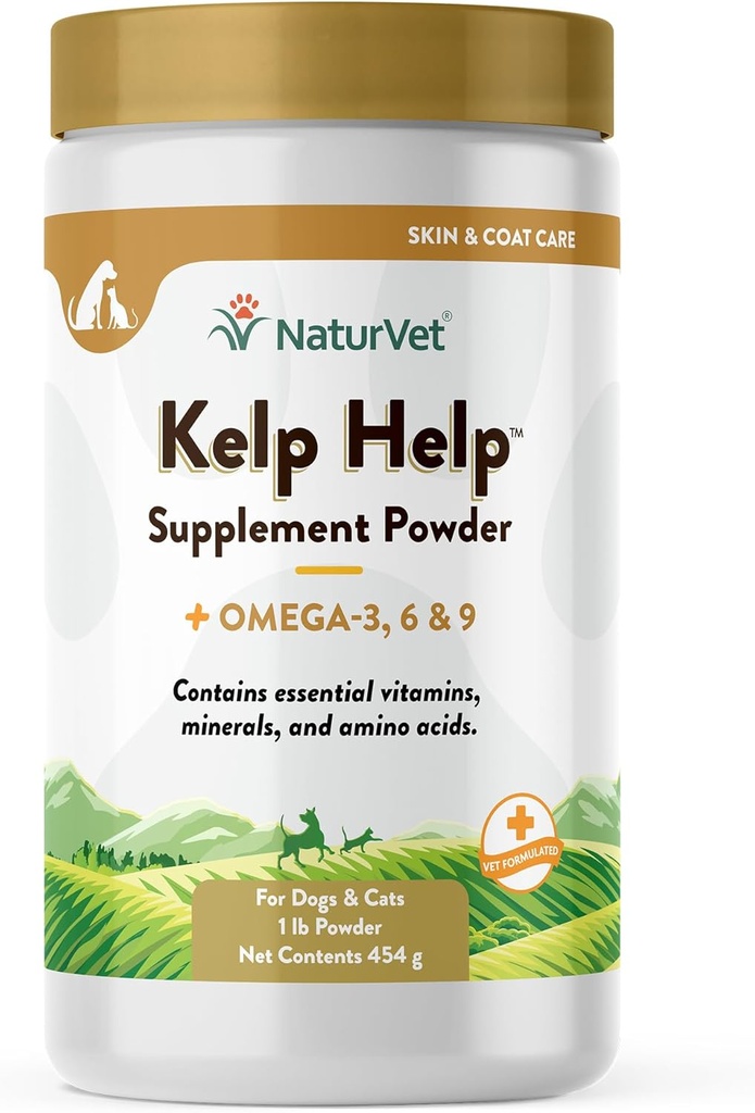 NaturVet Kelp Help Plus Omegas Skin and Coat Supplement für Hunde und Katzen, Pulver, Made in USA mit Global Source Zutaten 1 Pfund
