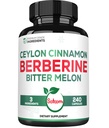 Berberina 1500mg Supplemento con Organic Ceylon Cinnamon Bark & Bitter Melon - 240 Vegan Capsule per 80 Serve - Immune System, Heart Health, Body Management & Digestion Support