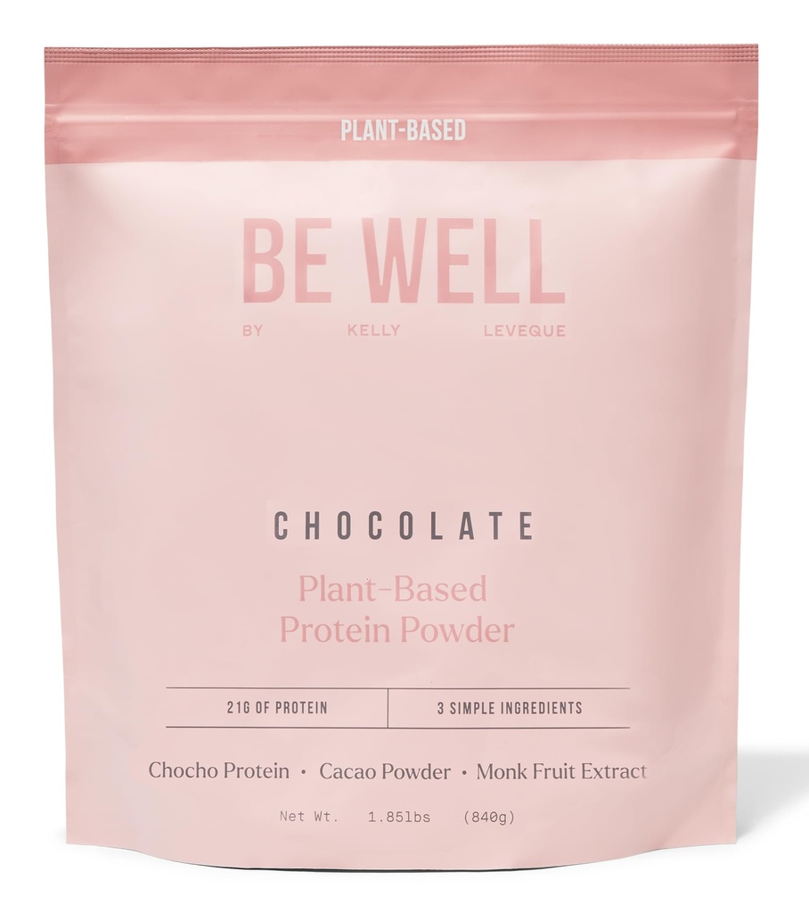 Seien Sie gut von Kelly Chocolate Plant-Based Protein Powder, Vegan 21G Protein 9G Fiber 1 NetCarb (3 Inhaltsstoffe, 20 Portionen) 9 Aminosäuren 3 BCAAs No Soy, No Dairy, Stevia-Free No Sugar Hinzugefügt 1.85lb 840g