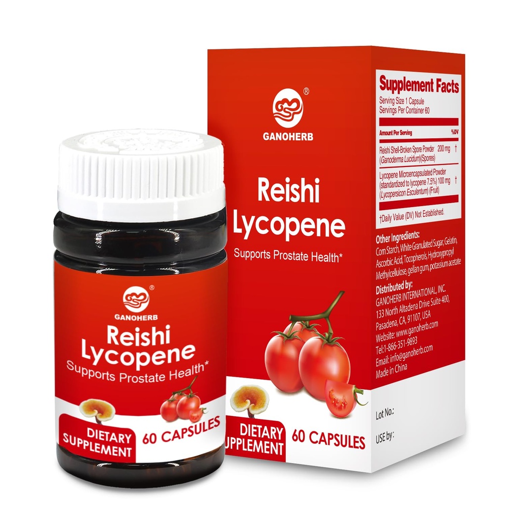 Lycopin-Ergänzung 100mg, Natürliche Tomaten-Extrakt mit Reishi Mushroom 200mg, Pilzkapsel für Immungesundheit, Glutenfrei, Non-GMO, Vegan, 60 Rapid Release Kapseln
