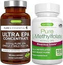 Ultra Pure EPA + Pure Folate 400mcg Bundle, 500 mg Omega-3 EPA Huile de poisson sauvage + L-méthylfolate optimisé, par Igennus