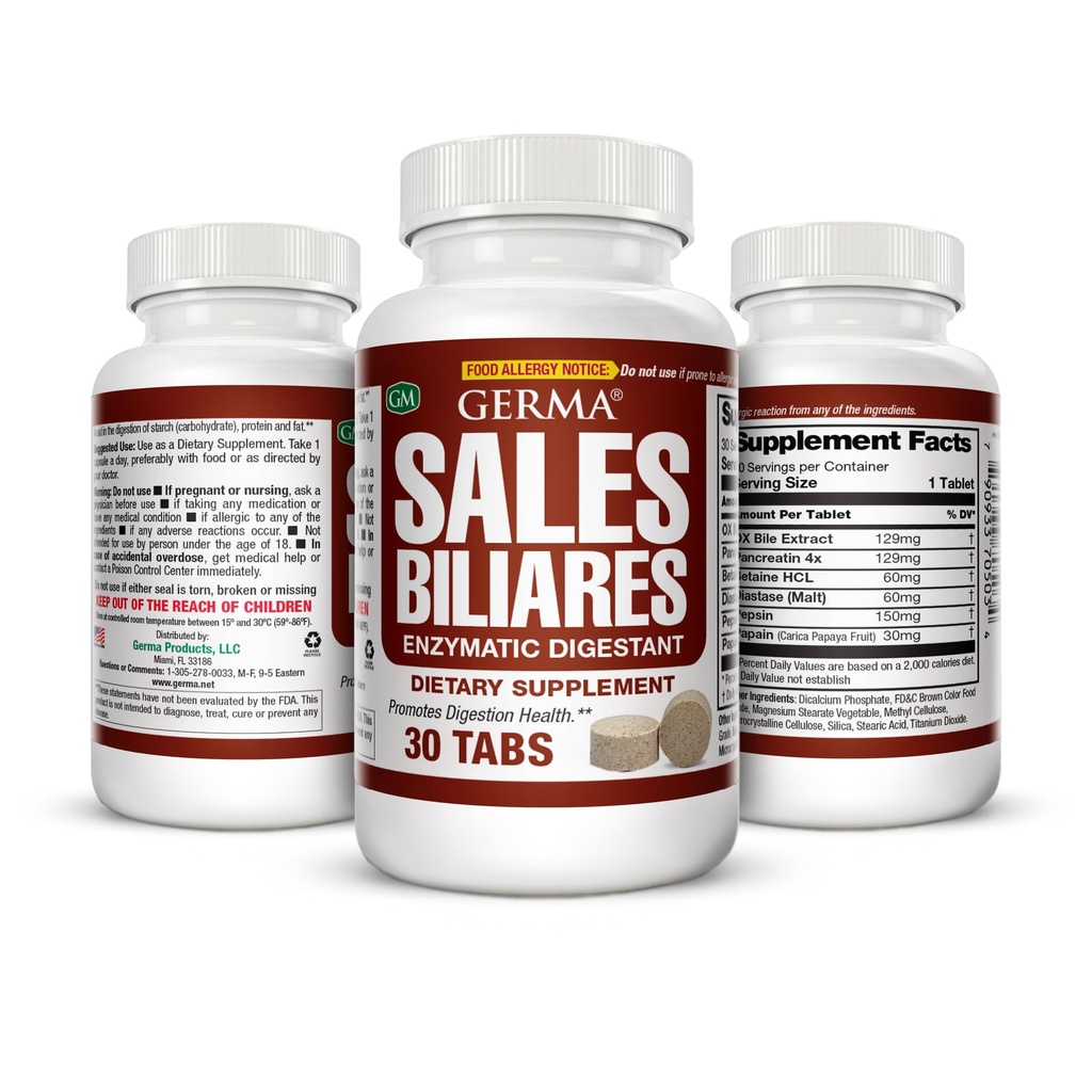 Germa Bile Salts Natural Dietary Supplement, für Liver Support / Verkauf Biliares Suplemento Dietetico Natural, Ayuda Higado 30 Tabs