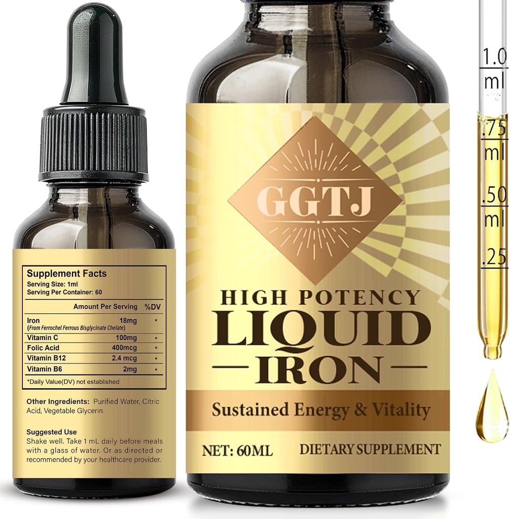 Gocce di ferro per le donne, supplemento di ferro per le donne e gli uomini, vitamina di ferro per l'anemia e il supporto immunitario, Vegan, 2 Fl Oz