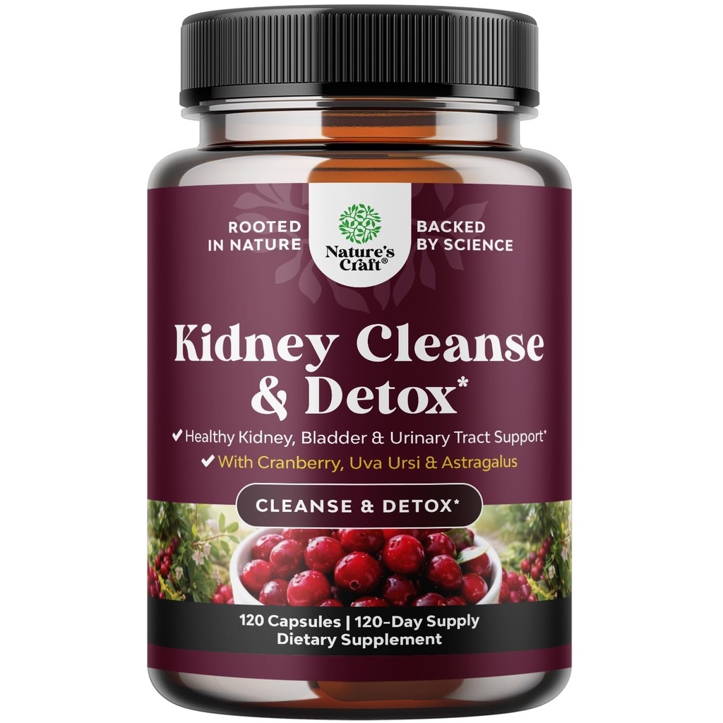 Advanced Kidney Support Supplement - Kidney Cleanse Detox & Repair Cranberry Extract Kapseln mit Uva Ursi, Stinging Nettle & Astragalus für Nierengesundheit - Urinary Tract Health - 120 Caps