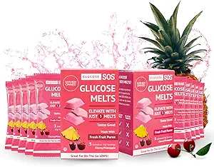 Glucose SOS Melts Realizzati con Dextrose Powder Puree Sugar di frutta naturale, come le schede di glucosio, le compresse che agiscono rapidamente che si fondono con 10 singoli 15g Serve di ciliegia/Pineapple