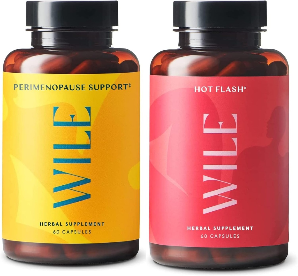 Wile Periménopause Support + Suppléments Flash chaud, 2 packs de ménopause pour les femmes, (2) bouteilles de 60 capsules chacune, 120 Total