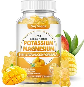 Softbear Potassium Magnesium Gummies per le donne, Calcium Magnesium Potassium Supplementi con vitamine Zucchero-Free Citrato Gummies Support Muscle Health, Mango Flavor 60 Count