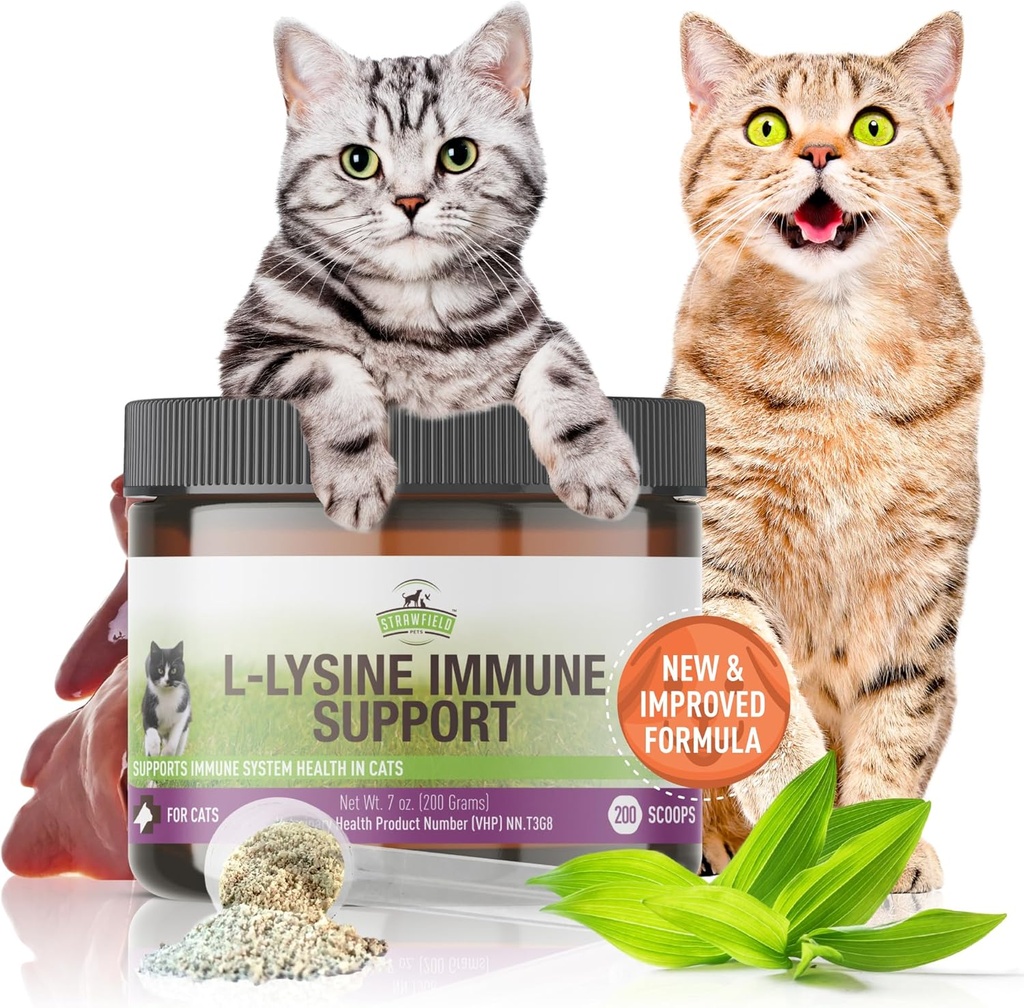 Strawfield Animaux de compagnie L-Lysine Immune Support pour chats et chatons - 200g Poulet Granules de foie de foie avec scoop, supplément santé immunitaire Cat Relief froid, éternuements, congestion, nez de course, yeux aqueux