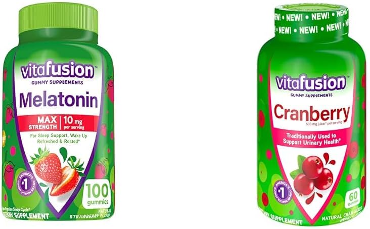 Vitafusion Melatonin 10mg Gummies 50 giorni di alimentazione e mirtilli Gummies per le donne 60 Conte
