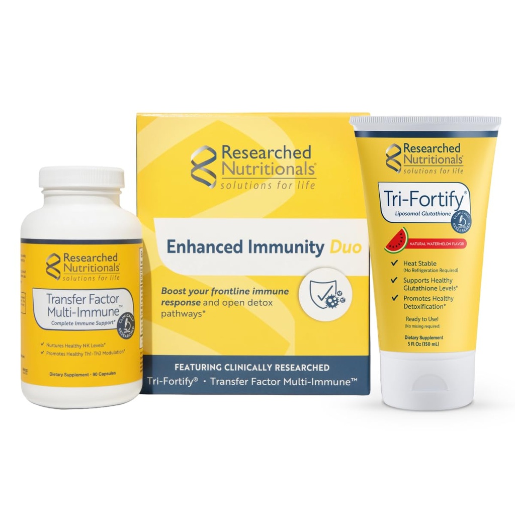 Nutrizioni Liposomal Glutathione (450mg) + Colostrum & Mushrooms Supplemento per Immunità - Aumento dell'immunità Duo - Tri-Fortify Watermelon + Fattore di trasferimento Multi-Immune (2 Piece Set)