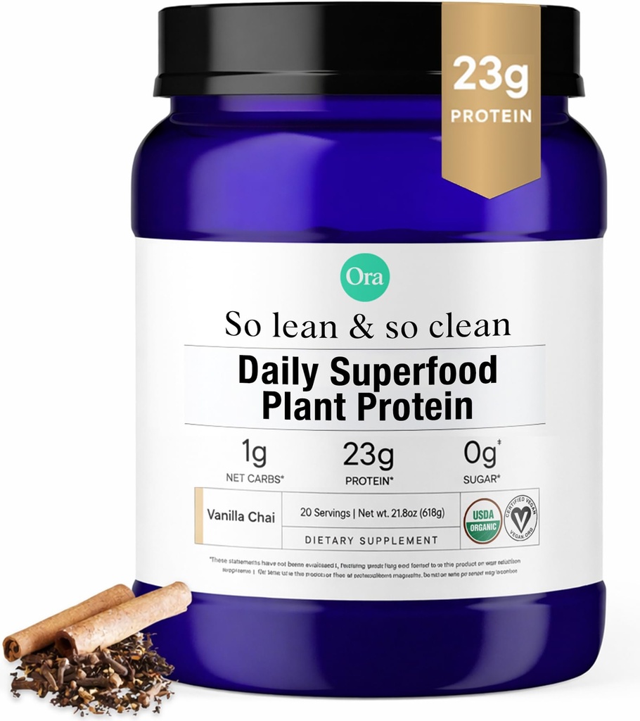 Polvere proteica vegana orale - 23g polvere proteica a base vegetale per le donne e gli uomini | Fonte proteica pulita, Keto Friendly, Gluten Free, Paleo, Dairy-Free, Soy-Free - Vanilla Chai - 20 Serve