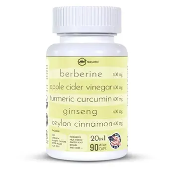 Ceylon Cinnamon Ginseng Berberine Turmeric Aceto di Mela Sidro Chromium Zinc N-Acetyl Cysteine Latte Thistle Cayenne Banaba Fenugreek Gymnema Sylvestre 20 in 1 Made in the USA - 90 Capsule