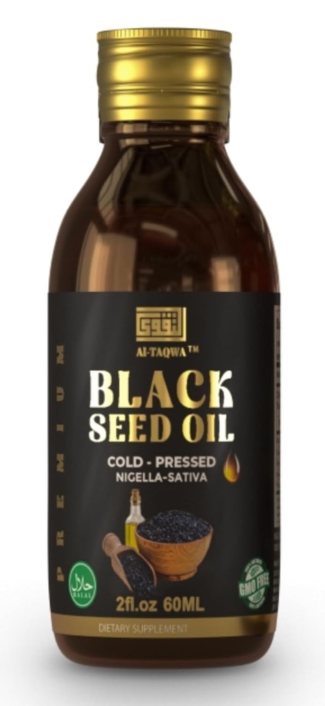 Huile de graines noires, huile de graines de cumin noire pure vierge (Nigella Sativa) Kalonji, pressé à froid, non raffiné, thymoquinone, végétalien, non OGM, liquide 60ml
