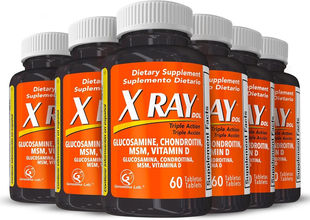 X Ray Dol Triple Action Joint Support Supplement mit Glucosamin 1500mg, Chondroitin 800mg, MSM 750mg und 5X Vitamin D für gesunde Gelenke, Knochen & Knorpel - 60 Count per Bottle - 6 Pack