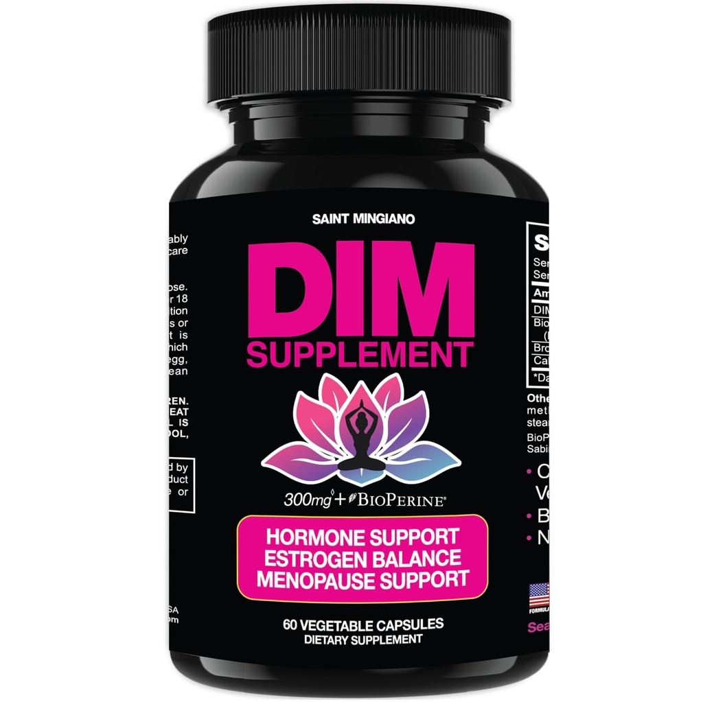 Supplemento DIM 300 mg - Equilibrio dell'ormone per le donne, | Supplemento dell'estrogeno per le donne con Flash Hot & Night Sweats | Aids in sintomi di menopausa, estrogeni e estrogeni. 60 capsule