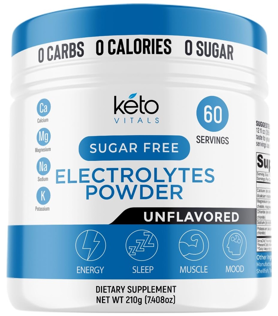 Polvere di elettroliti non aromatizzata Keto-Friendly Electrolytes con potassio, magnesio, sodio, calcio | Keto Electrolytes Supplement Drink Mix | Zucchero-Free, Zero Calories, Zero Carbs