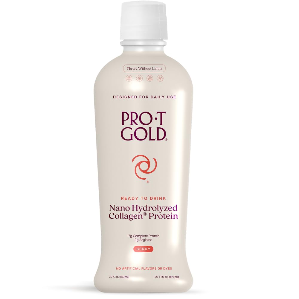 ProT Gold Liquid Collagen Protein Shot, 17g klar Protein Nano-Hydrolyzed Grass Fed Collagen, 2g Arginin für Wound Support, Glutenfrei, Zuckerfrei, 0g Carbs, Non GMO, Berry, 30 fl oz Bottle