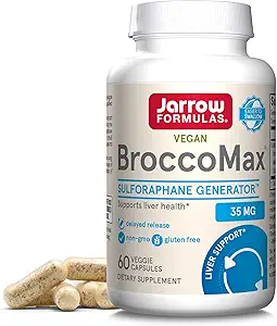 Jarrow Formulas BroccoMax Sulforaphane Generator 35mg w/Sulforaphane Glucosinolate & Myrosinase, Integratore alimentare per il supporto per la salute del fegato, 60 Tappi di verdure di rilascio ritardati, 30 giorni di alimentazione(Pack of 12)