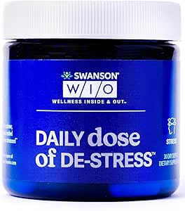 Swanson WIO Tägliche Dosis von DE-Stress Stress-Unterstützung, Entspannung, Fühlen Sie Calmer, Erholung besser, Weniger Stress, Lactium Milk Proteine Peptid, Adaptogen, Wellness, 30 Kapseln (30-Tage-Versorgung)