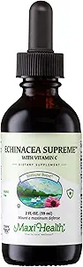 Maxi Health - Organic Echinacea Supreme Liquid Extract mit Vitamin C - Immun Support Supplement Echinacea Tropfen - 1000mg Echinacea Wurzel- und Ganzpflanzen Kräuterextrakt - 2 Fl Oz Immune Booster Bottle