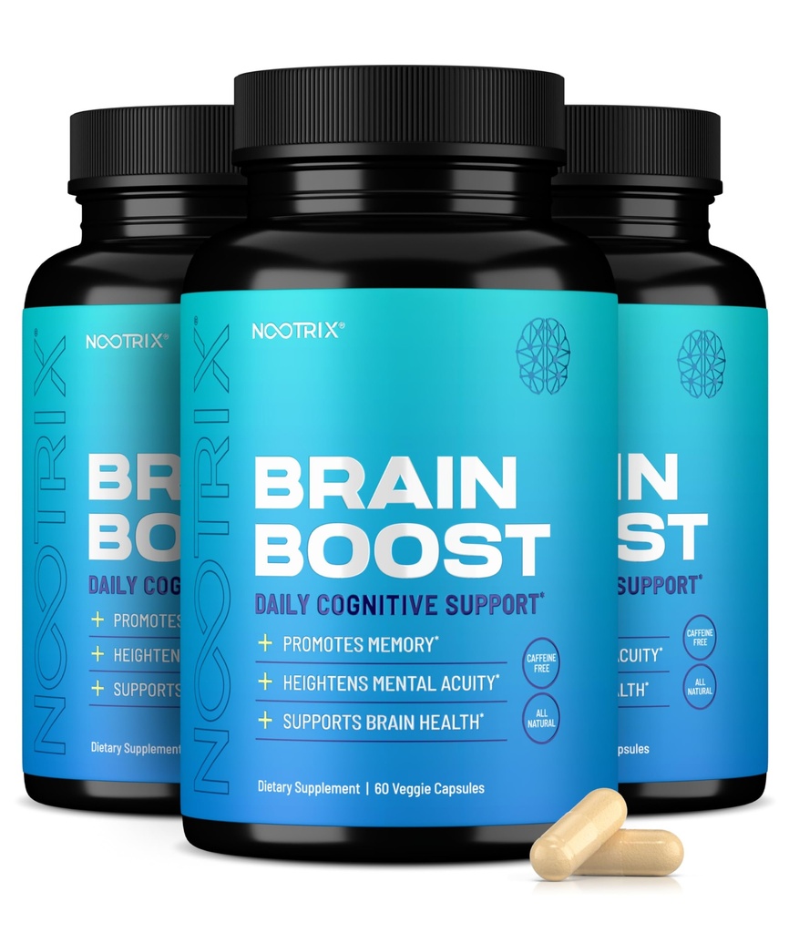 Nootrix Brain Boost Nootropic Supplement | Unterstützt Gedächtnis, Mental Fokus, Kognitive Gesundheit & Energie | Fördert gesunde Stimmung & Gehirn Funktion | Ginkgo Biloba & DMAE | 180 Kapseln