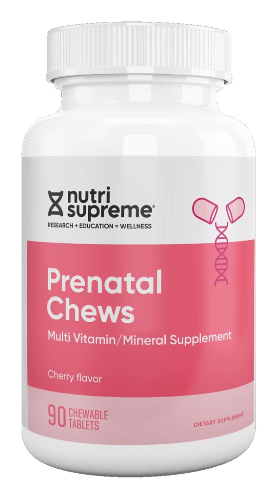 Nutri Supreme Prenatales Vitamin, Chewable Prenatal Vitamine für Frauen mit 800 MCG Folate, komplette Pregnancy Multivitamin mit Eisen, Kosher, Cherry Flavor, 90 Count