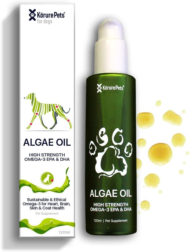 Omega 3 per cani, supplemento di pelle e cappotto per cani, olio di alghe, olio di pesce alternativo per cani, allergia e cane Itch Relief, Dog Anti Shedding Supplement, Trattamento della pelle secca del cane, dalla Nuova Zelanda 120ml