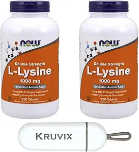 JETZT Nahrungsergänzungsmittel, L-Lysin (L-Lysin-Hydrochlorid) 1000 mg | Doppelfestigkeit, Aminosäure | 250 Tabletten - Paket von 2 mit Pill Organizer