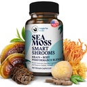 HAPPY FOX Irish Sea Moss Capsules & Mushroom Complex - Seamoss Organic con Adaptogens per la salute del cervello, 1500mg, 90 Vegan Capsules, Organic Mushroom Supplement