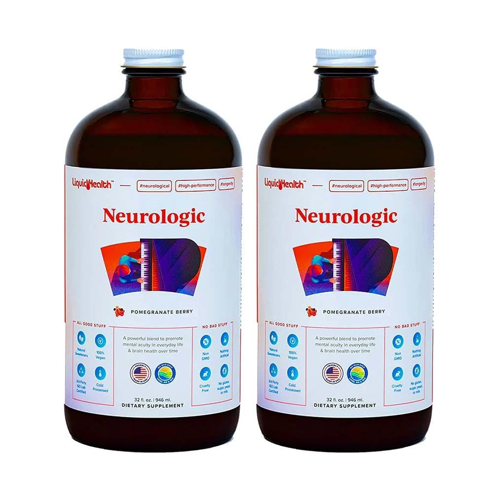 LIQUIDHEALTH Neurologic Focus Supplement - Brain Booster Nootropic Supplemento per funzione cognitiva, Memoria e messa a fuoco con Ginkgo Biloba, Choline, L-teanina & Phosphatidylserine - USA Made (2 Pack)