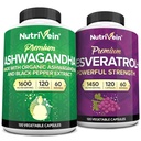 Nutrivein Premium Ashwagandha Kapseln & Resveratrol Ergänzung Bundle: High-Absorption Resveratrol Kapseln und Ashwagandha Ergänzungen für Balance, Vitalität, & Reparatur