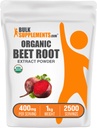 BulkSupplements.com Polvere di estratto di radice di barbabietola organica - polvere di radice di barbabietola, supplemento di ossido nitrico - Vegan & Gluten Free, 400mg per porzione, 1kg (2.2 lbs) (pacchetto di 1)